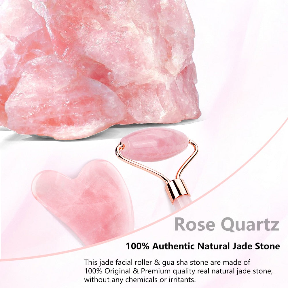 Natural Rose Quartz Roller Facial Jade Roller Stone