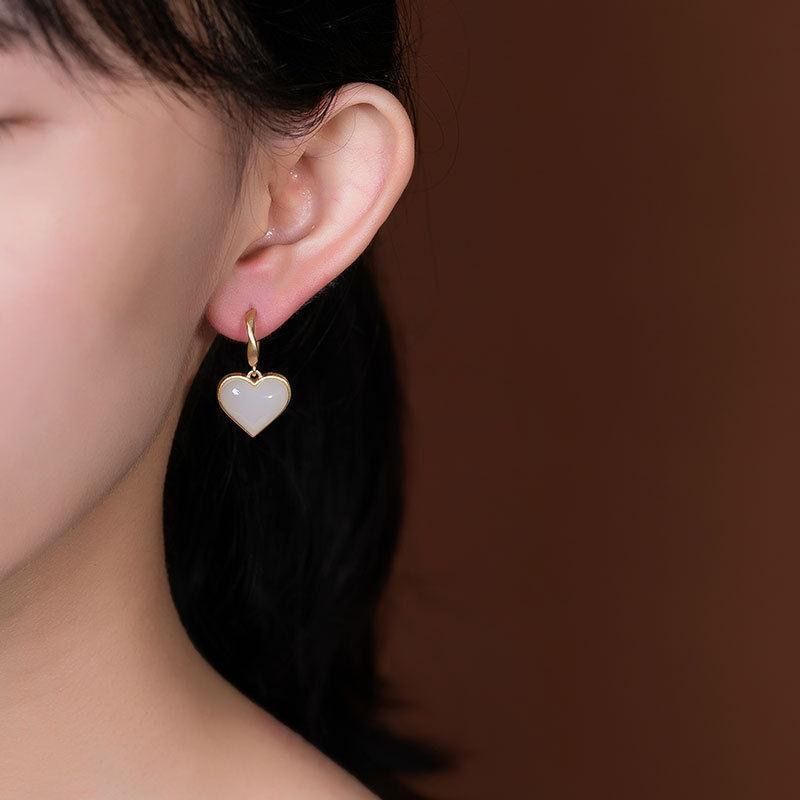 White Jade Heart Shaped Earrings charm romantic