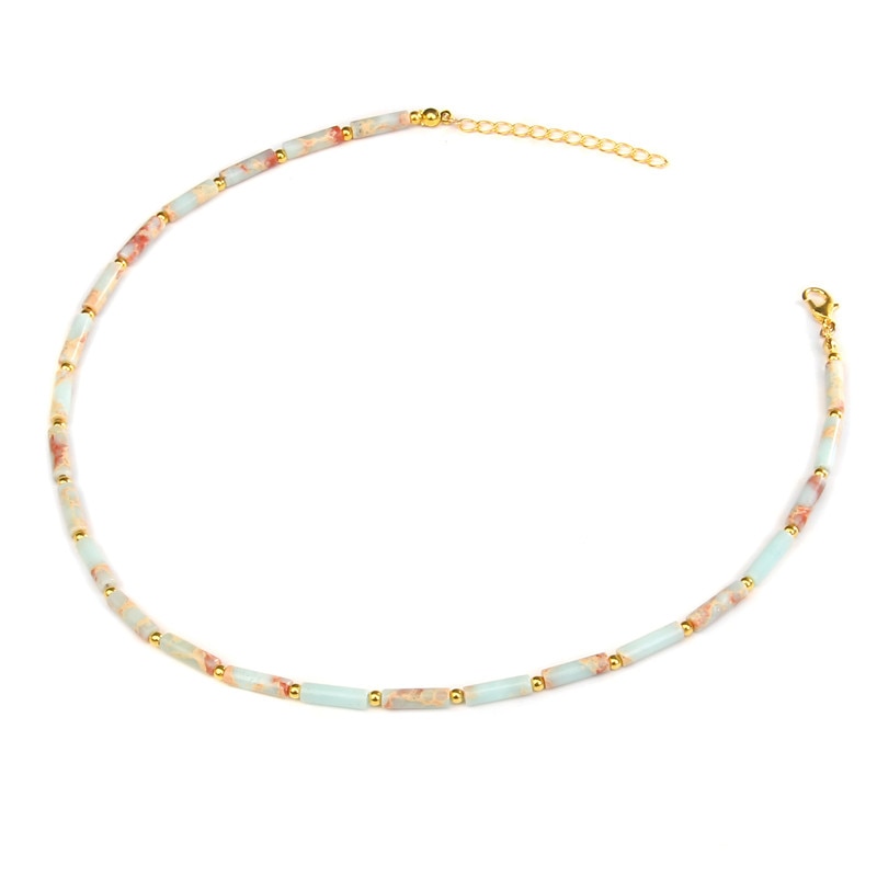 Natural Stone Cylinder Beads Necklace Gold Chain