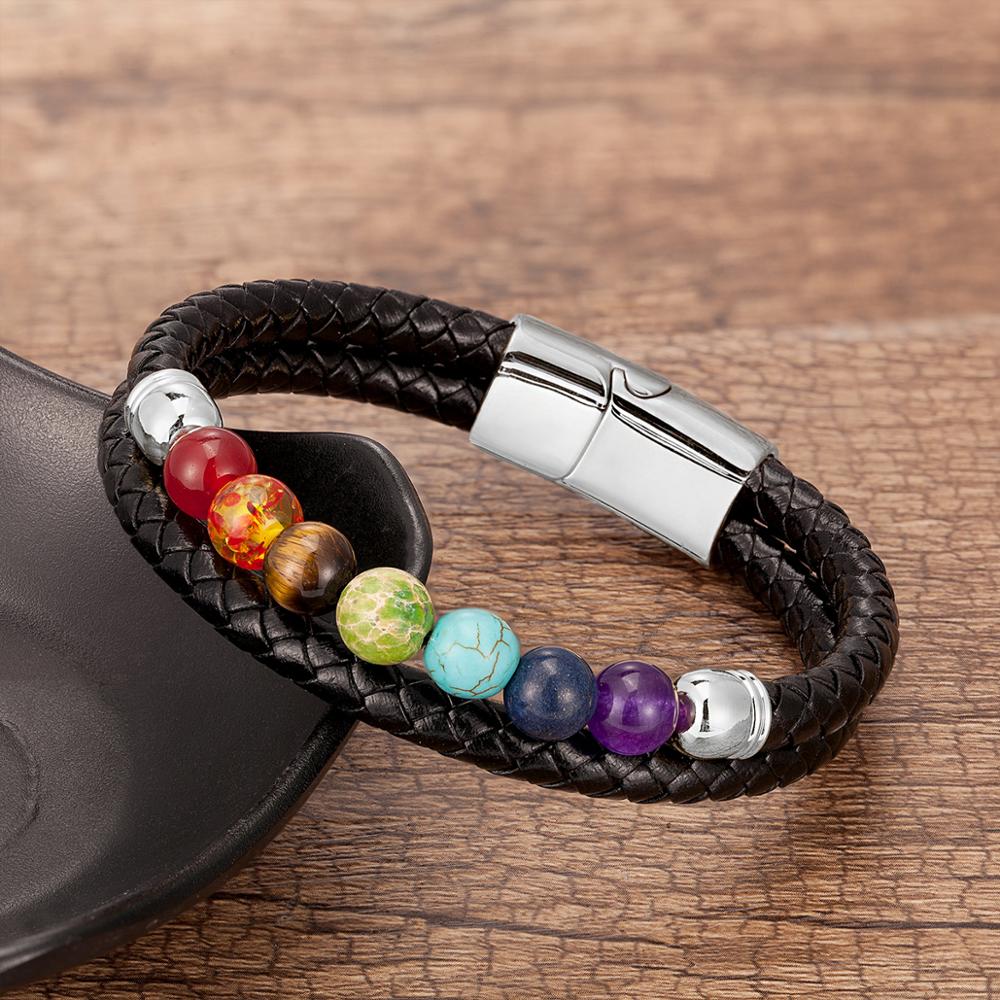 Men Bracelet 7 Color Natural Yoga Healing Stone