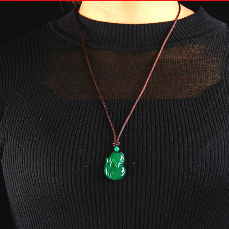 Jade Fox Necklace Pendant Natural Green White