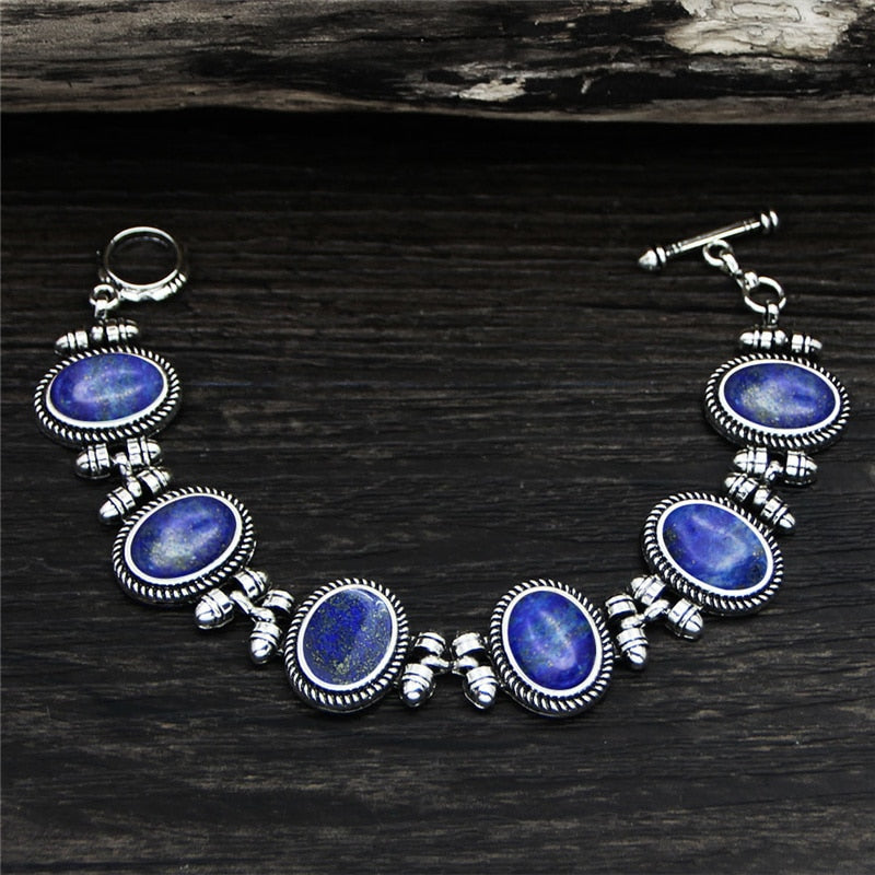 Vintage Oval Plant Lapis Lazuli Bracelet For Women