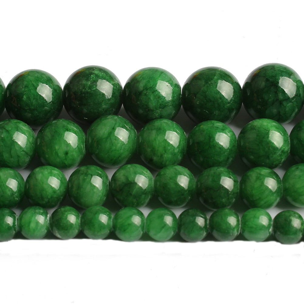 Natural Dark Green Jades Stone Beads Chalcedony