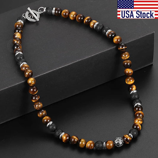 Stone Tiger Eyes Lava Bead Necklace Beaded Choker