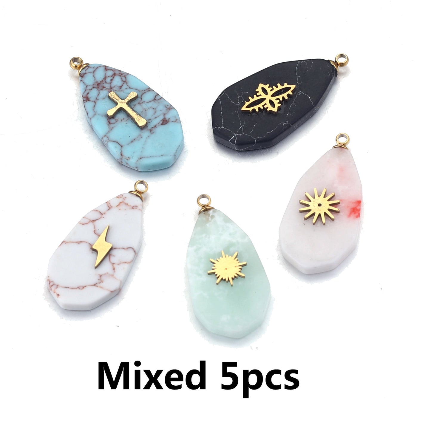 5pcs Natural Stone Drop shape Pendants Charms