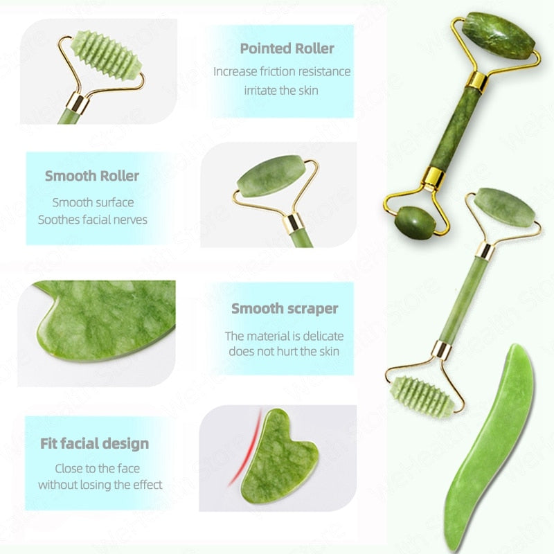 Face Massager Jade Roller Scraper Facial Neck