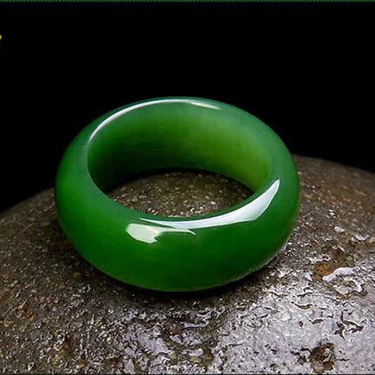 Natural Green Hetian Jade Ring Chinese Jadeite