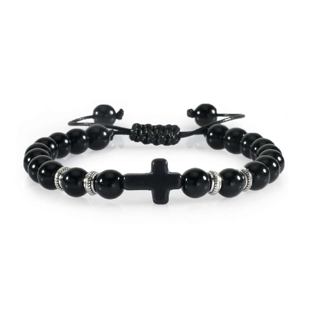 Prayer Men Women Bracelet Hematite Cross Rosary