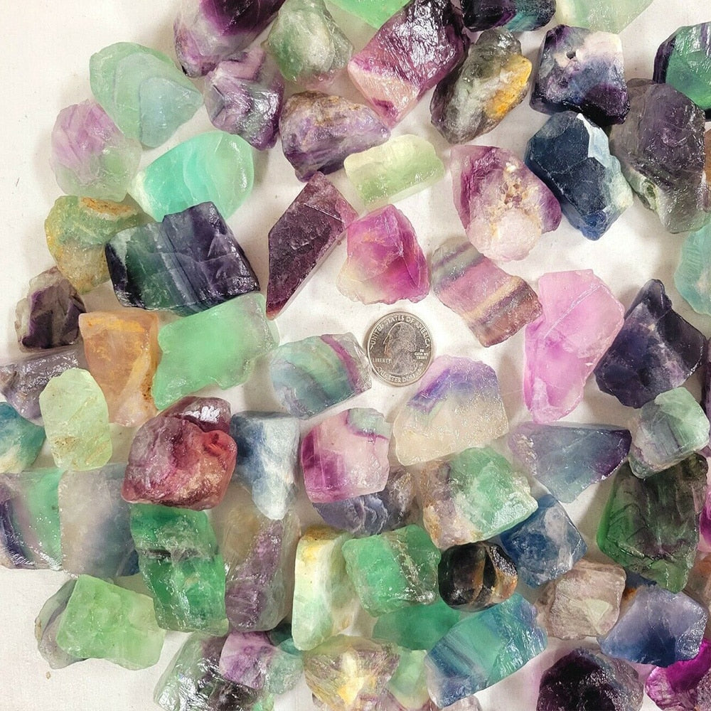 Natural Raw Rainbow Fluorite Crystals Rough Stones
