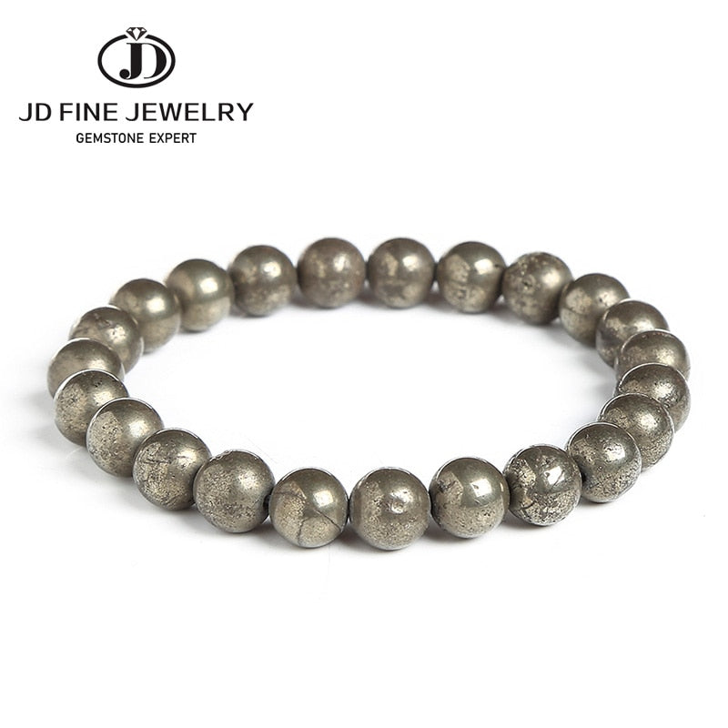 JD Natural Pyrite Bead Bracelets Women Men Vintage