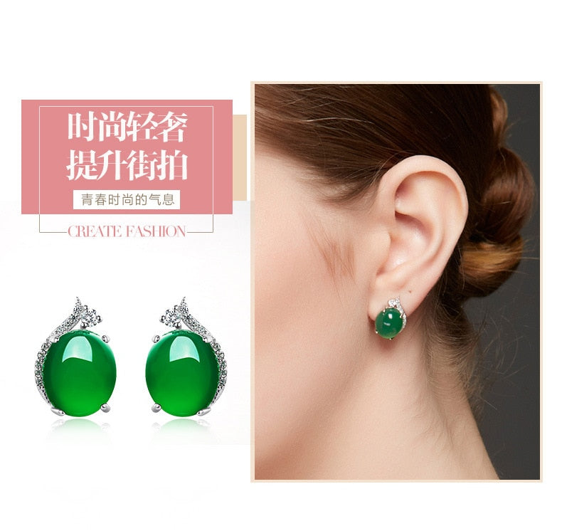 Real Agate Simple Crown Jade Earrings Fine Jewelry