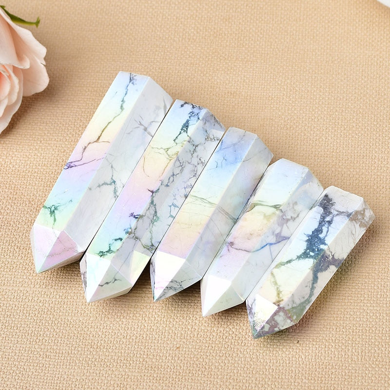 Aura Howlite Crystal Point Electroplating Wand Healing