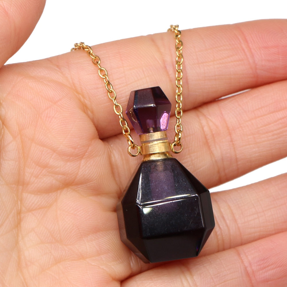 Crystal Perfume Bottle Jewelry Necklace Amethysts