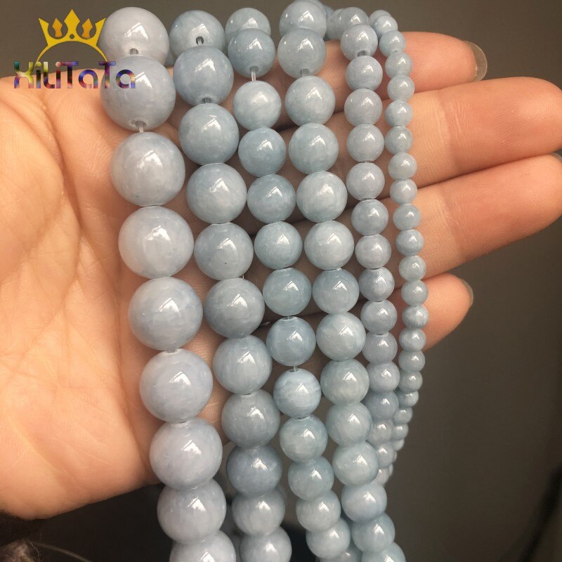 Natural Stone Light Blue Jades Round Loose Spacer