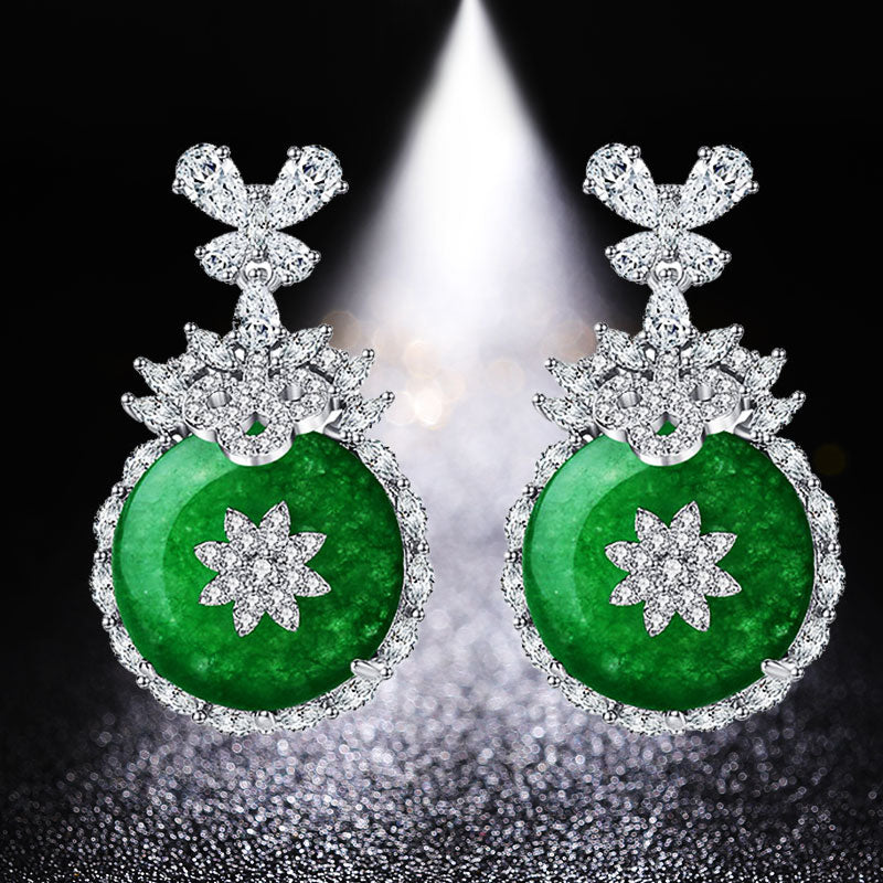 High Quality Green Chalcedony Jade Earrings