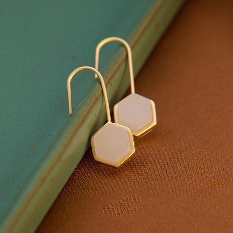 New Silver inlaid natural white Chalcedony earrings