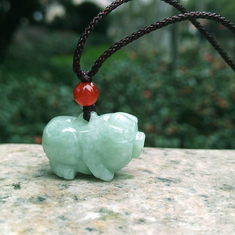 Natural Emerald Chinese Three dimensional Zodiac Necklace