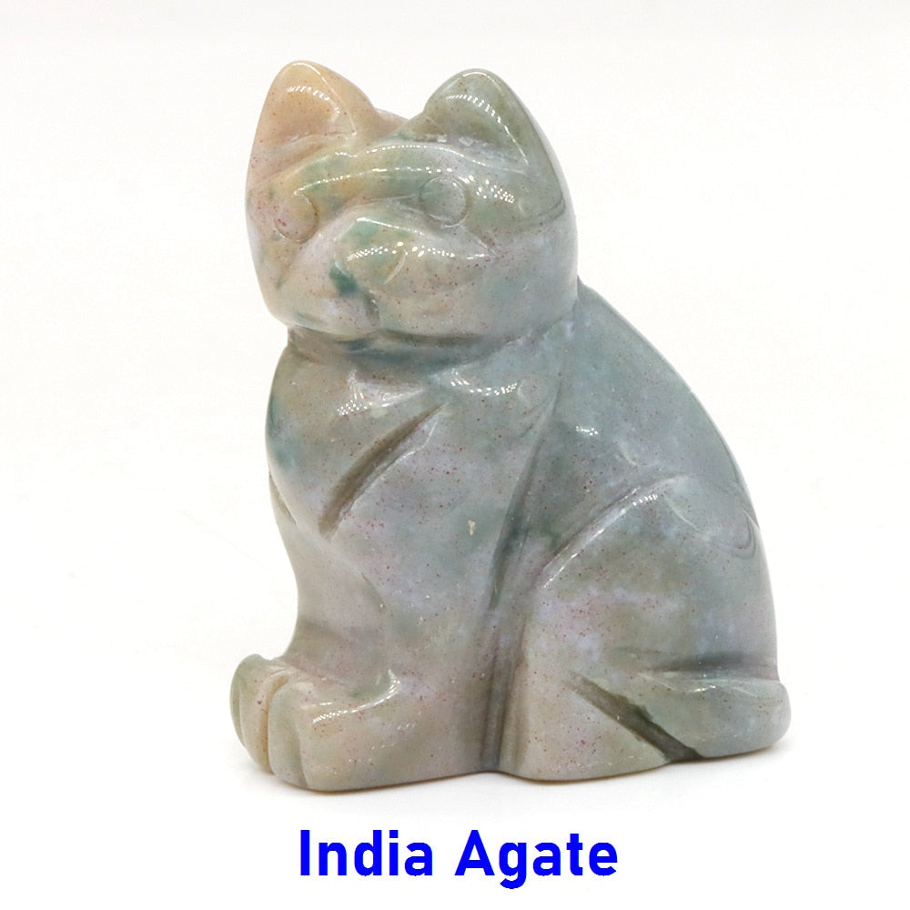 Cat Statue Natural Gemstone Carving Healing