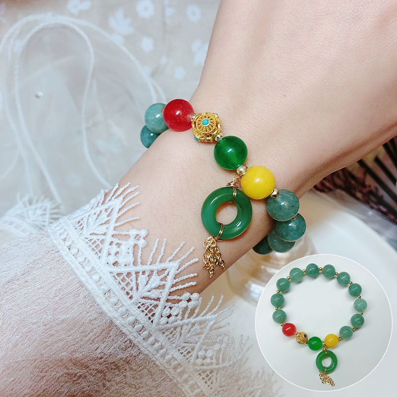 Chalcedony Beaded Bracelet for Women Green