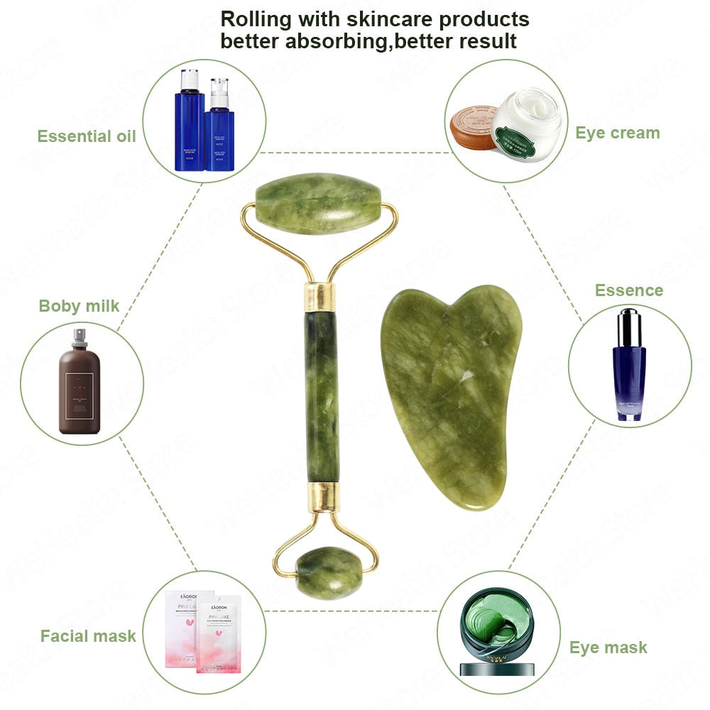 Natural Face Massager Guasha Jade Roller Scraper