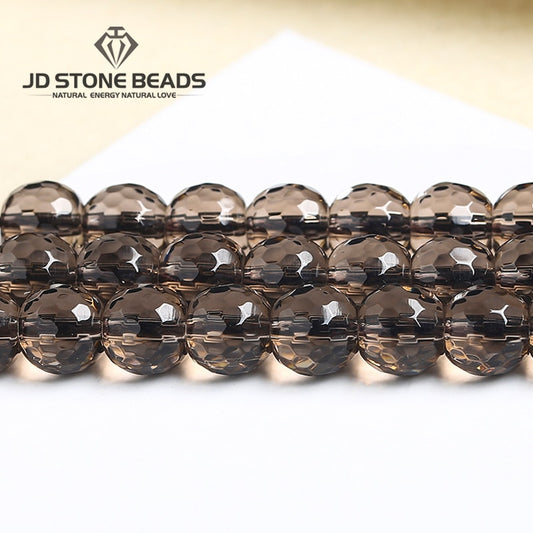 Natural Stone Faceted Smoky Quartz Bead Round