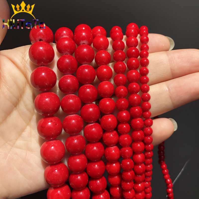 Red Coral Jades Beads Natural Round Loose Stone Beads