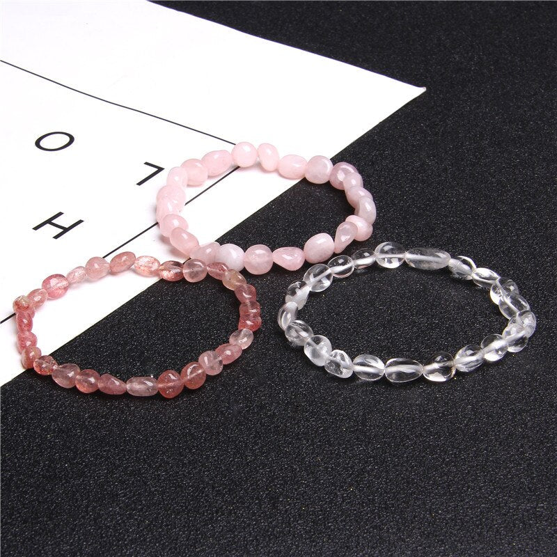 Pink Quartzs Chipped Gravel Beads Bracelets