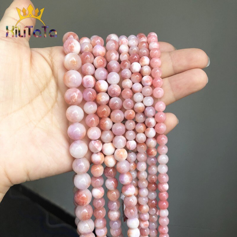 Stone Beads Round Pink White Persian Jades