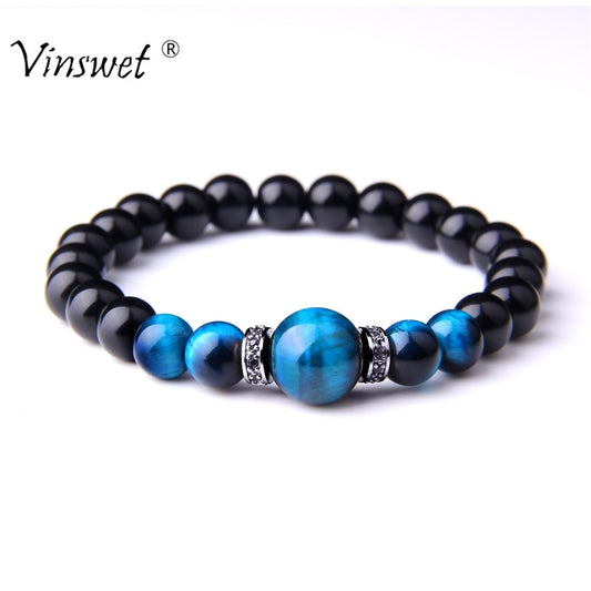 Natural Stone Bracelets Men Royal Blue Tiger Eye