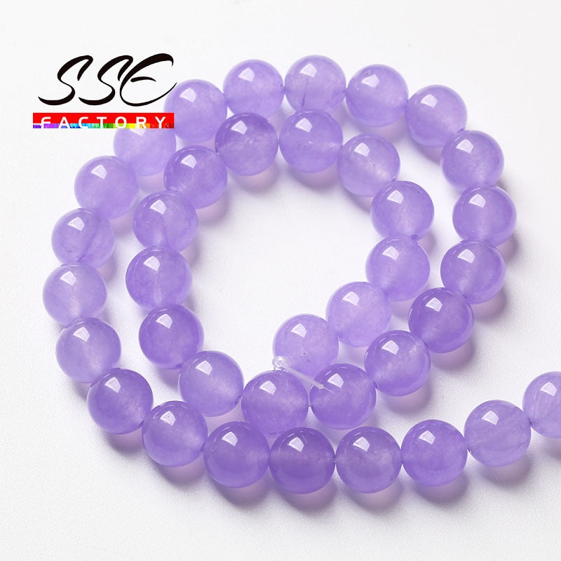 Natural Lavender Purple Chalcedony Jades Beads