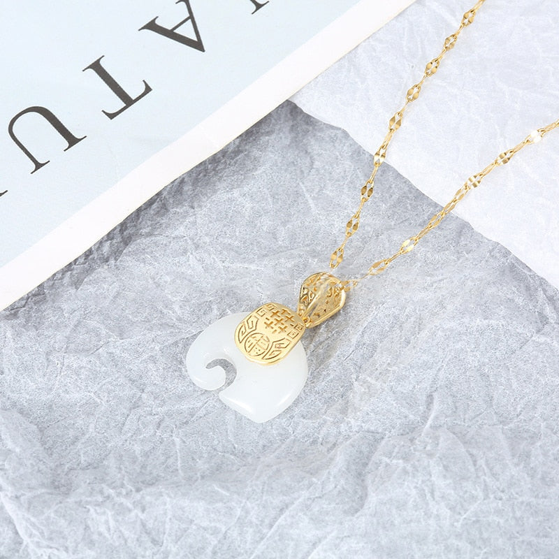 Vintage White Hetian Jade Elephant Pendant