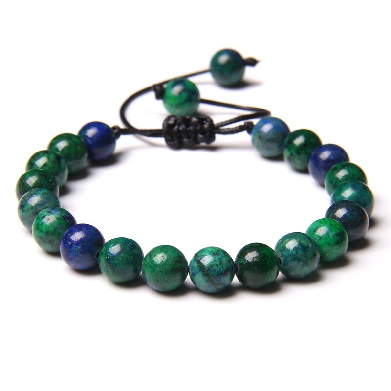 Green Natural Stone Beads Braided Bracelet Malachite