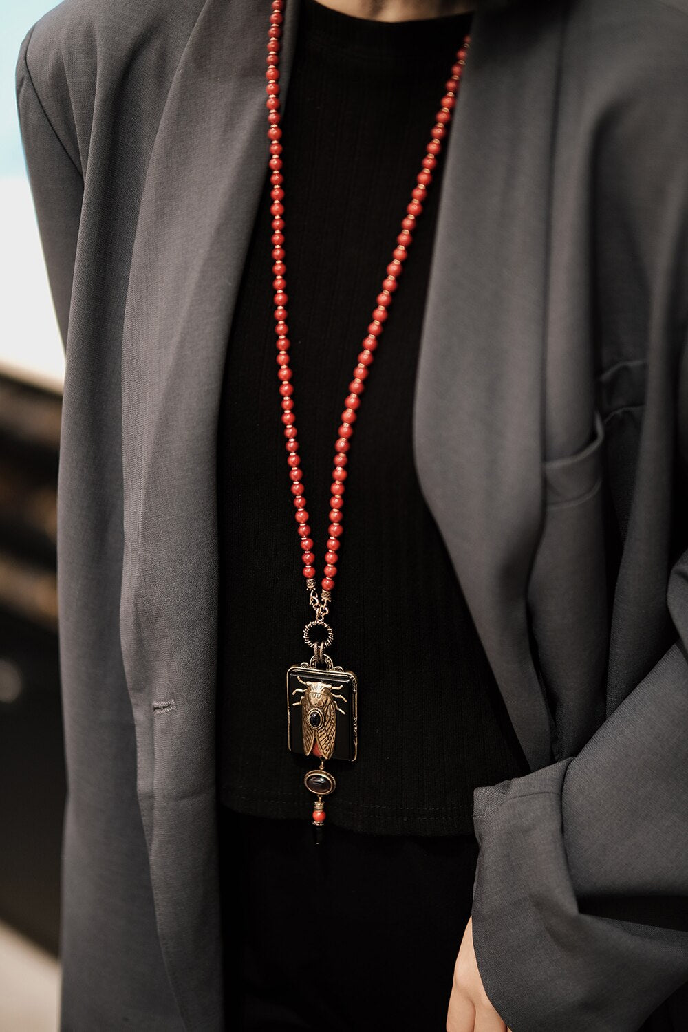 Natural Red Sea Bamboo Beads Agate necklace