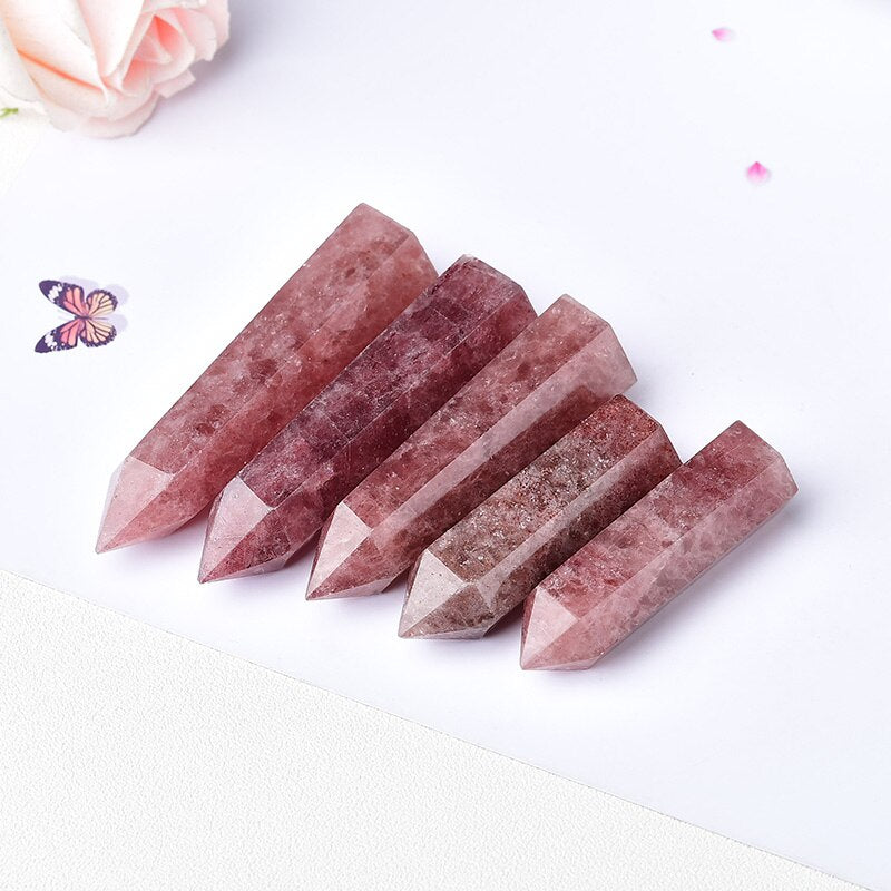 Natural Crystal Point Strawberry Crystal Healing Stone