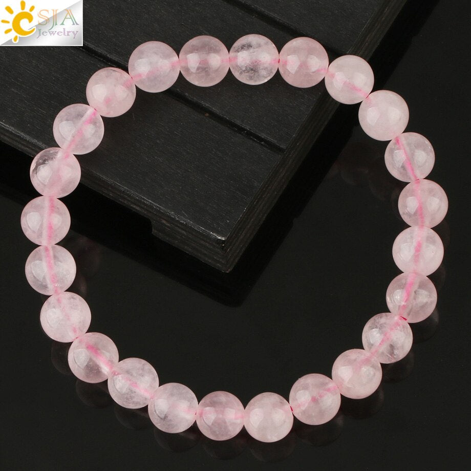 Natural Stone Elastic Bracelet Pink Quartz White