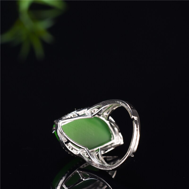 Natural Green Hetian Jade 925 Silver Ring Chinese