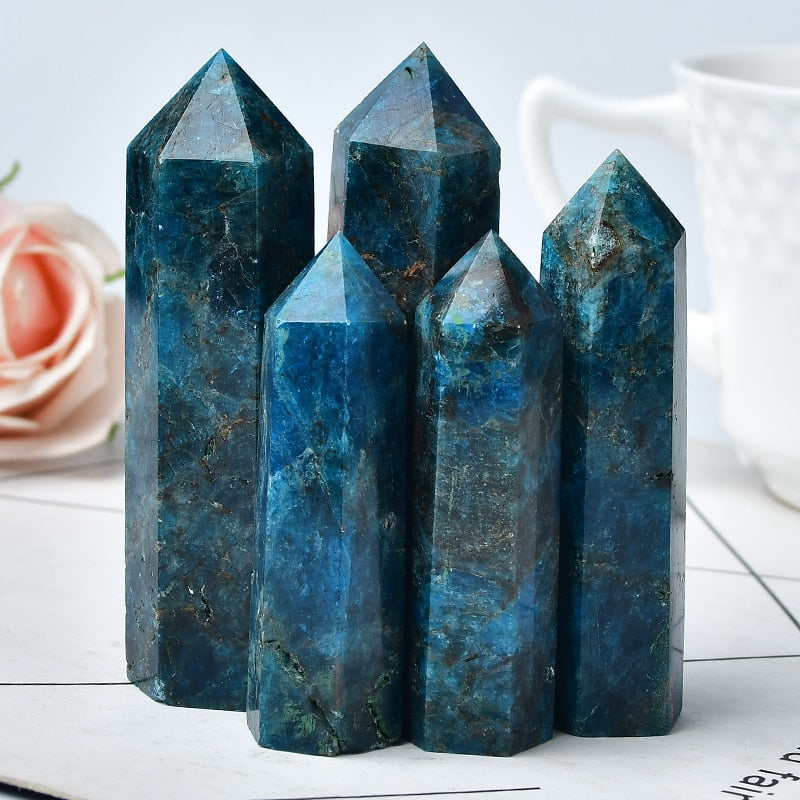 Natural Dark Color Blue Apatite Crystal Point Healing