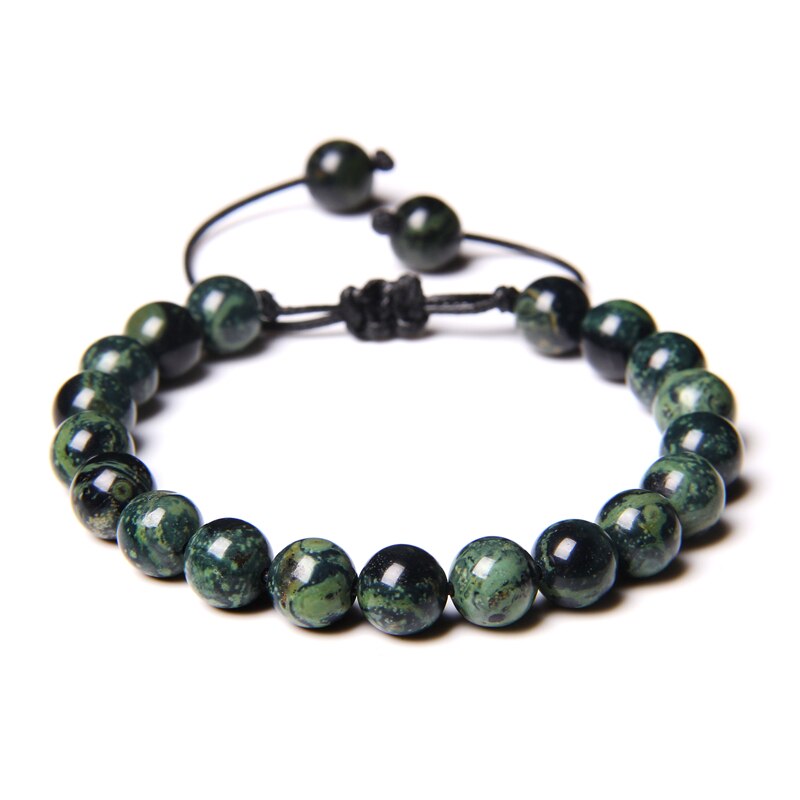 Green Natural Stone Beads Braided Bracelet Malachite