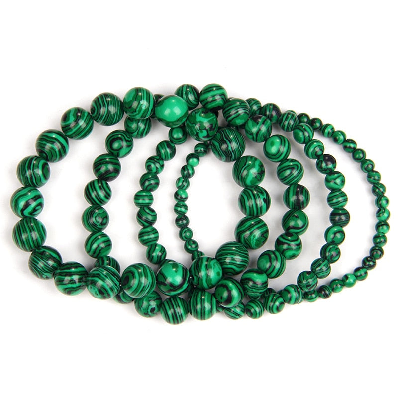 Natural Green Malachite Stone Bracelet Round Beads