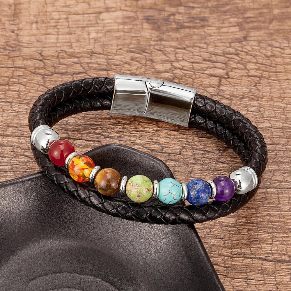 Men Bracelet 7 Color Natural Yoga Healing Stone