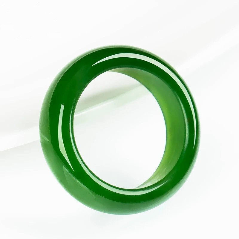 Natural Green Jade Stone Ring Chinese Hand-Carved Charm