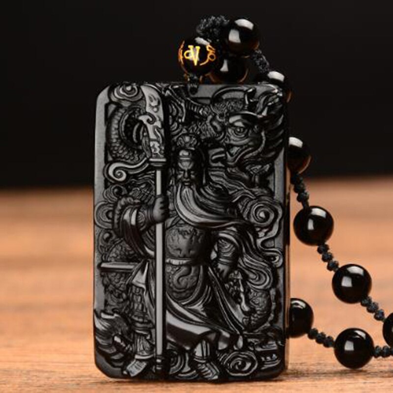 Natural Obsidian Guan Yu Mammon Pendant
