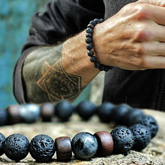 Lava Stone Men Bracelet Natural Moonstone Bead