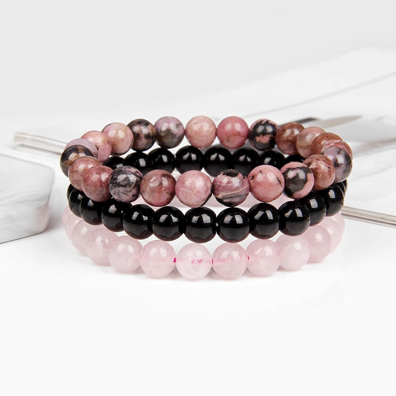 Natural Stone Beads Bracelet Set Rhodonite