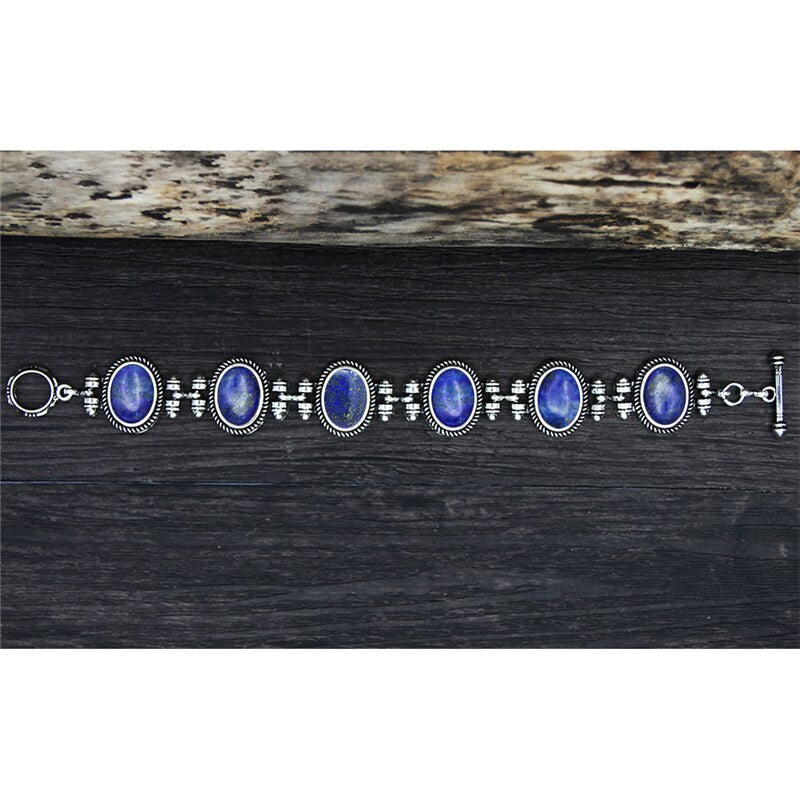 Vintage Oval Plant Lapis Lazuli Bracelet For Women