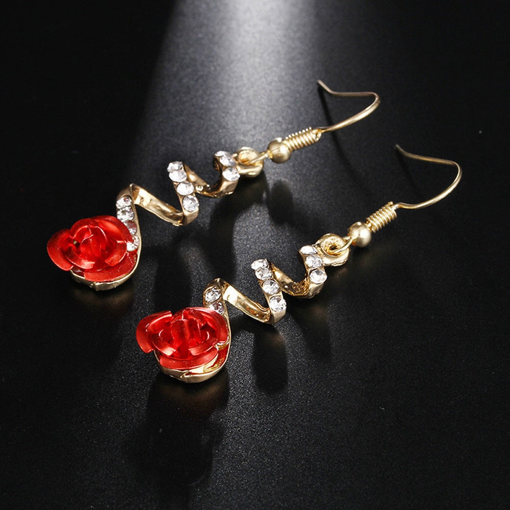 Fashion Jewelry Ethnic Red Rose Drop Earrings