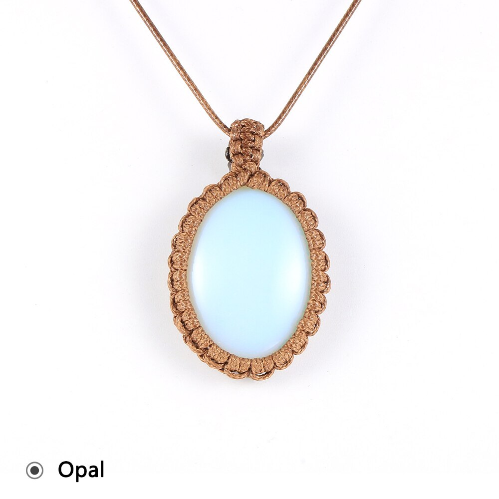 Women Men Natural Oval Gem Stone Necklace Crystal
