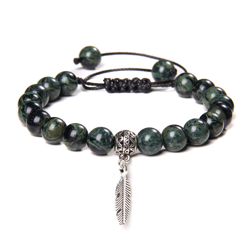 Green Natural Stone Beads Braided Bracelet Malachite