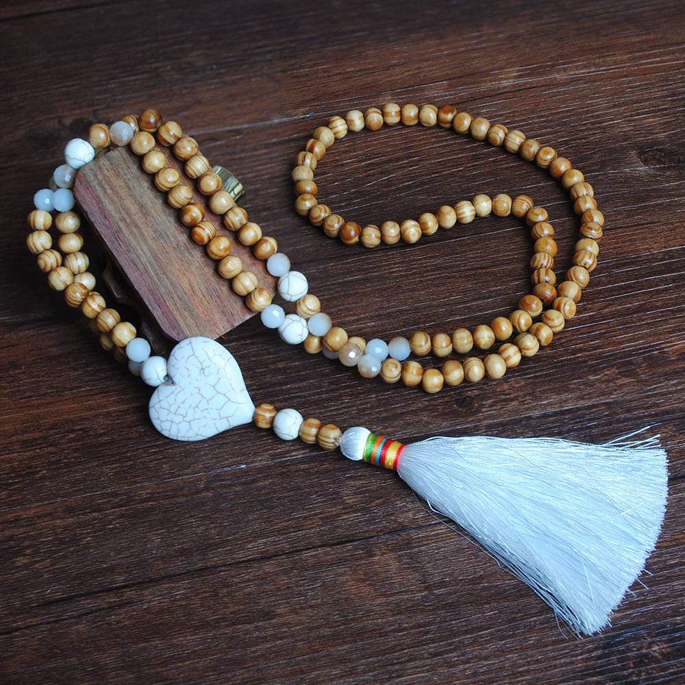 Bohemian Necklace Handmade Stones Tassels Wood