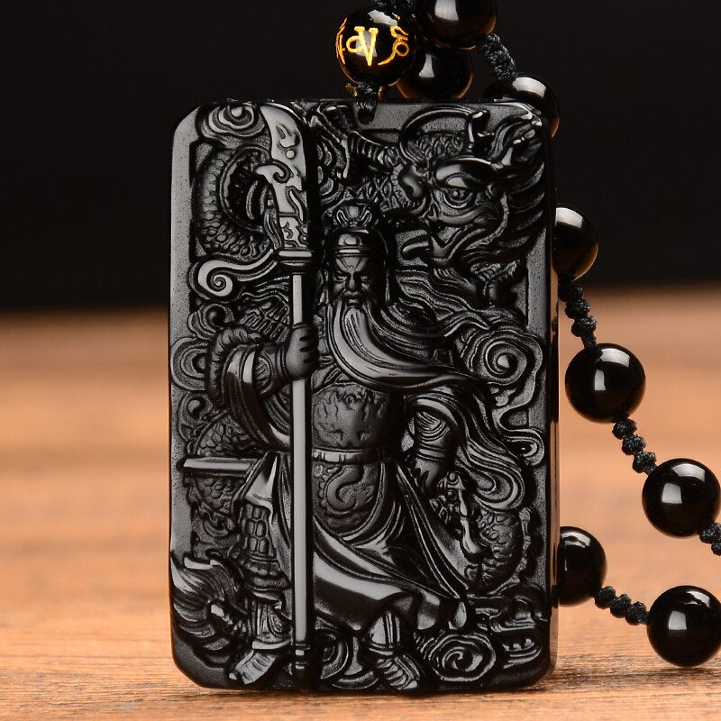 Natural Obsidian Guan Yu Mammon Pendant
